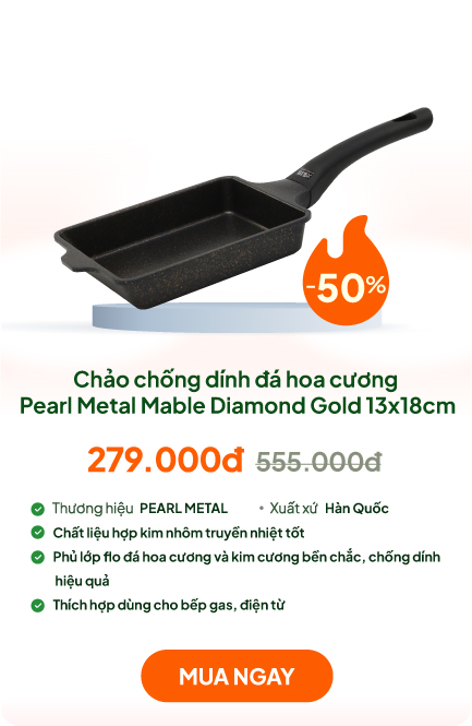 Chảo chống dính đá hoa cương Pearl Metal Mable Diamond Gold 13x18cm Chiên trứng cuộn